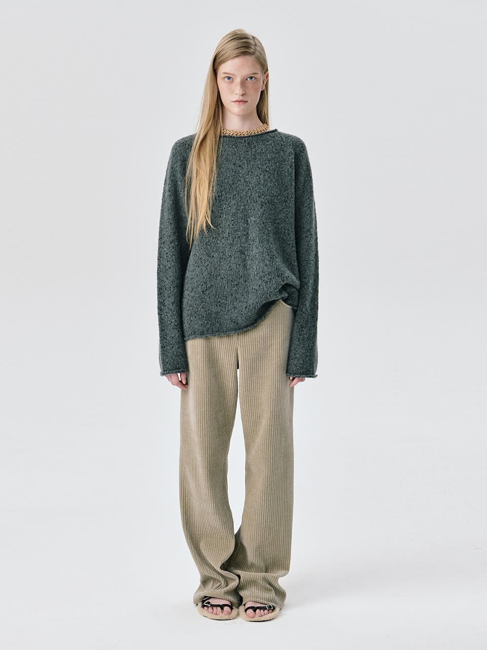 Corduroy Straight Pants — Khaki — vue 1