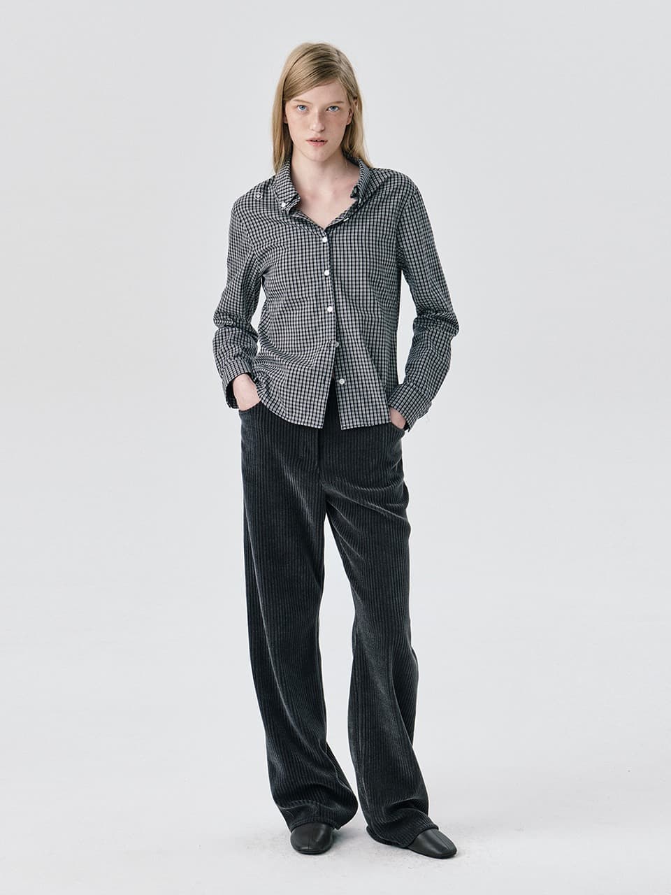Corduroy Straight Pants — Dark Grey