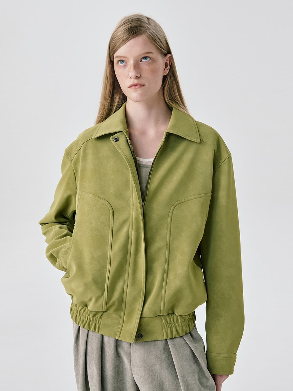 Soft Suede Seam Jumper — Olive