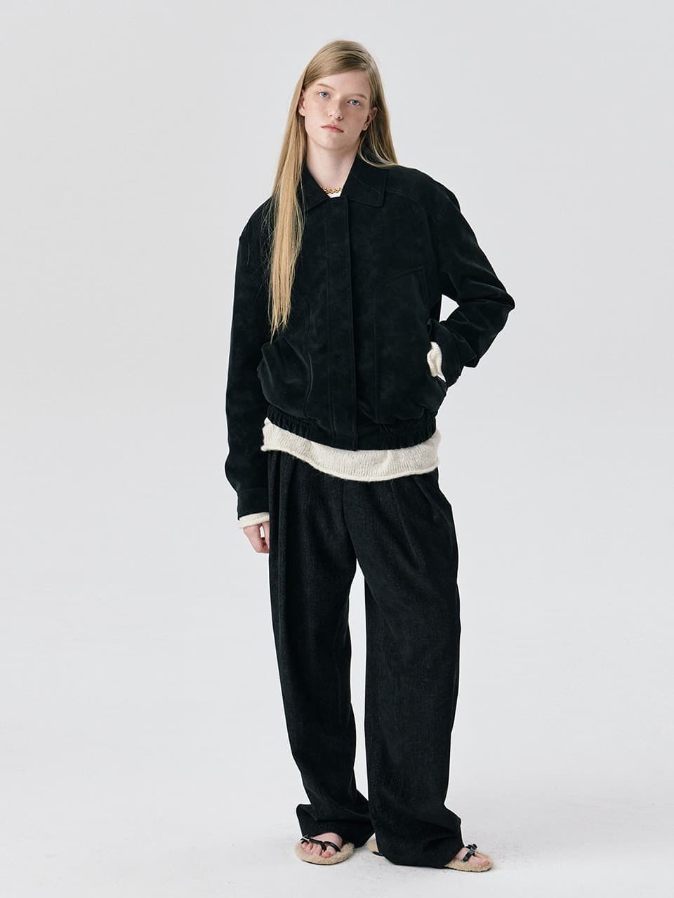 Soft Suede Seam Jumper — Black