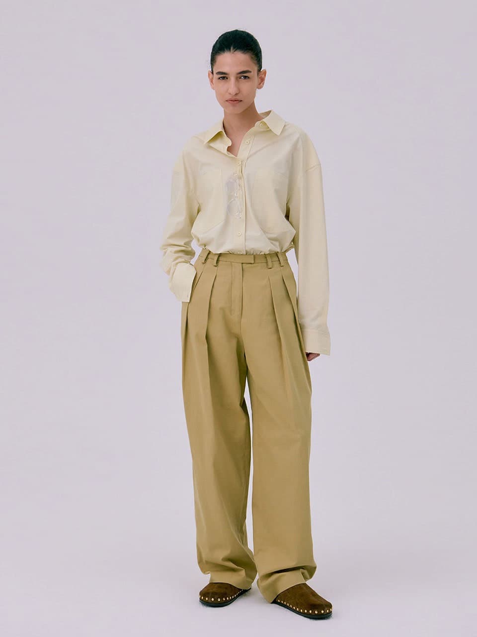 26 Zigzag Wide Pants — Beige
