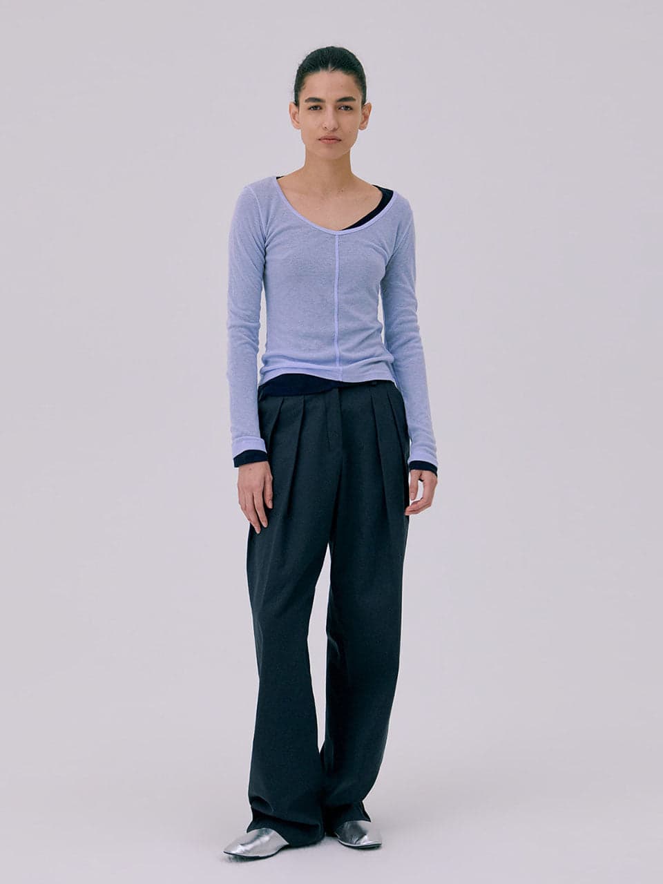 26 U neck Sheer T-shirts — Light Blue — vue 2