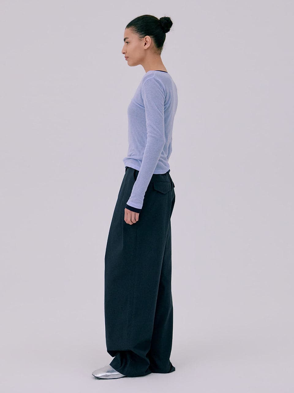 26 U neck Sheer T-shirts — Light Blue — vue 3