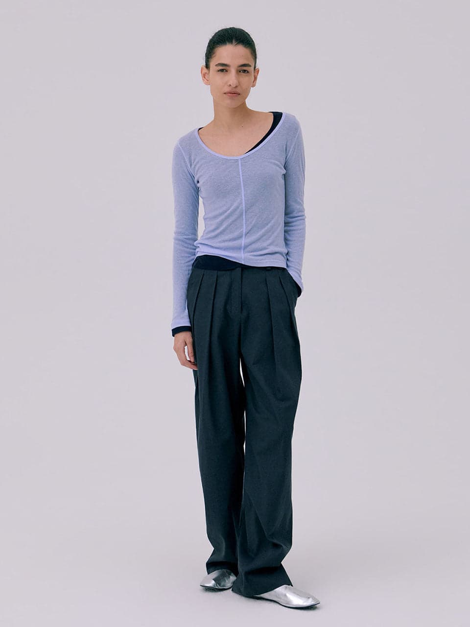 26 U neck Sheer T-shirts — Light Blue — vue 6