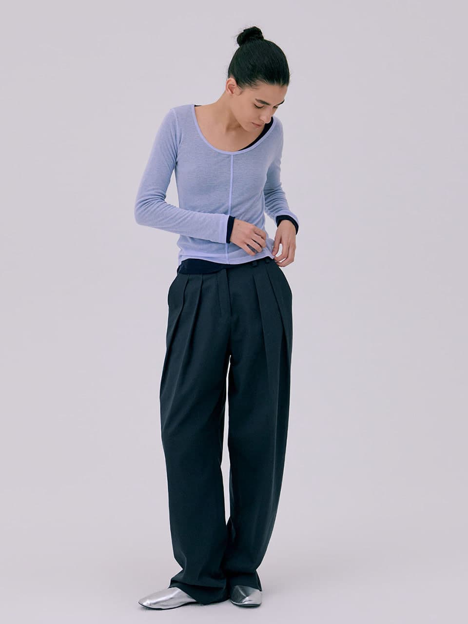 26 U neck Sheer T-shirts — Light Blue — vue 7