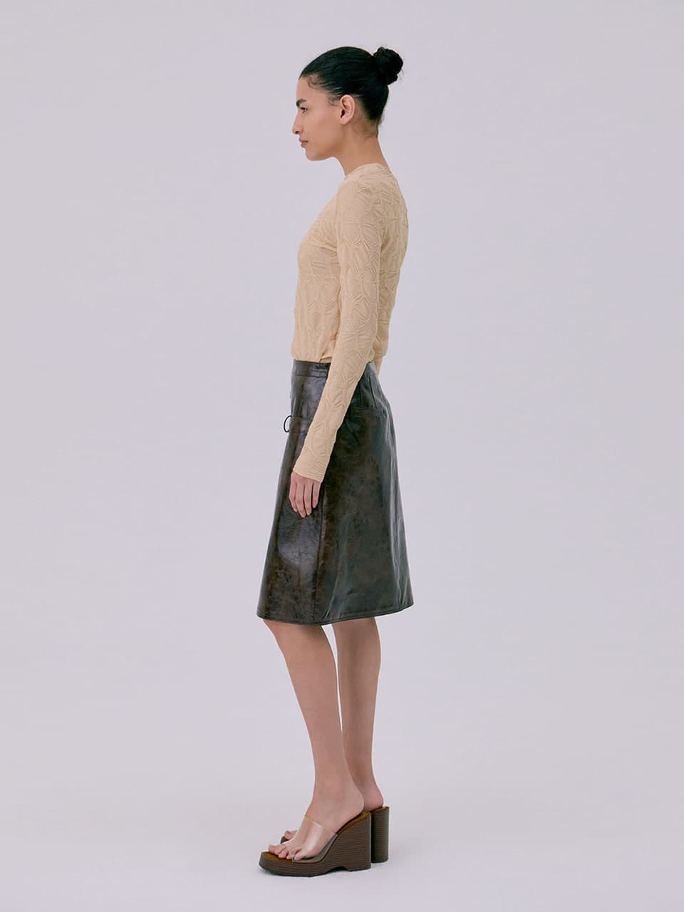 Midi Leather Skirt — Brown — vue 2