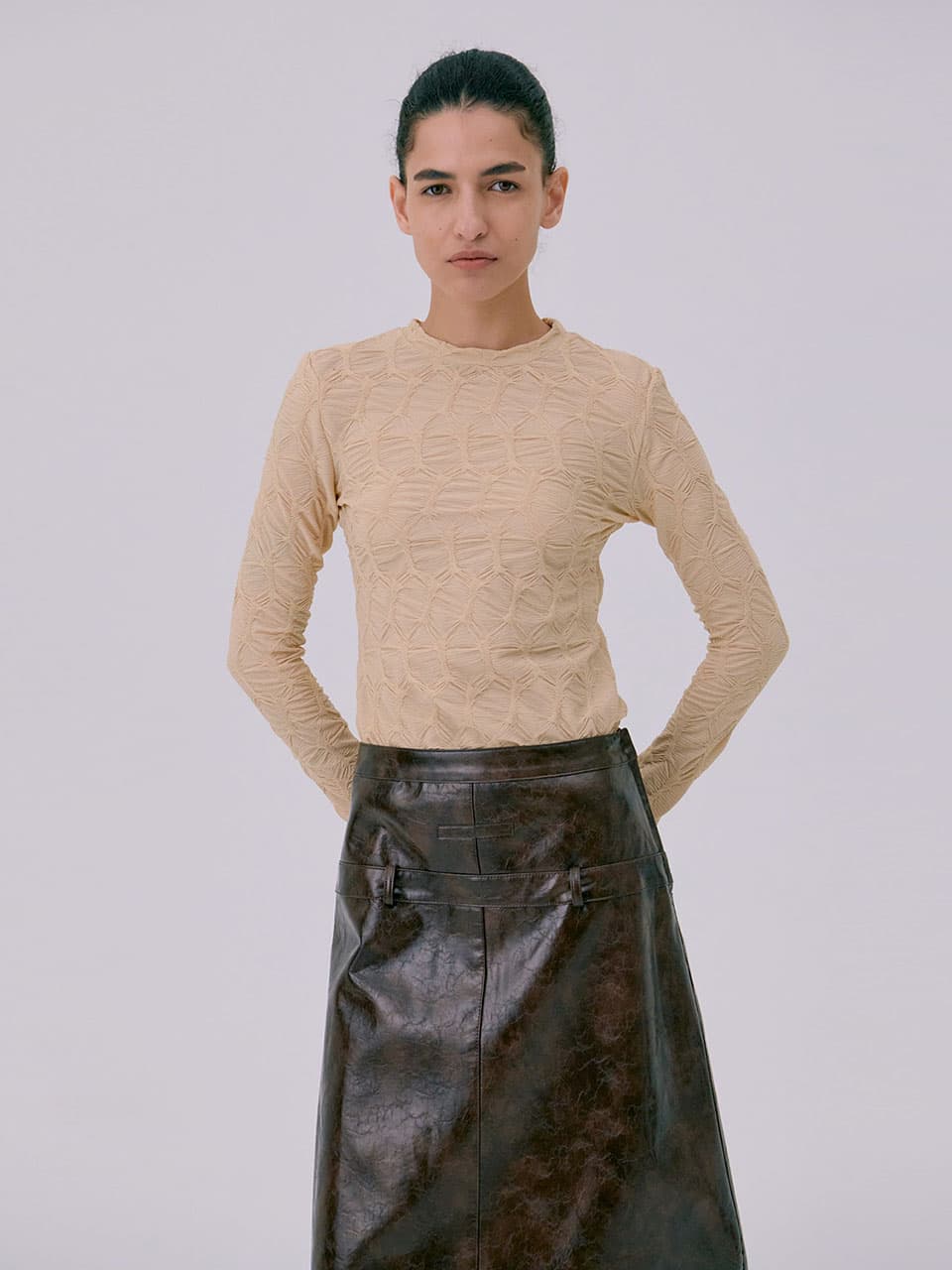 Midi Leather Skirt — Brown — vue 6