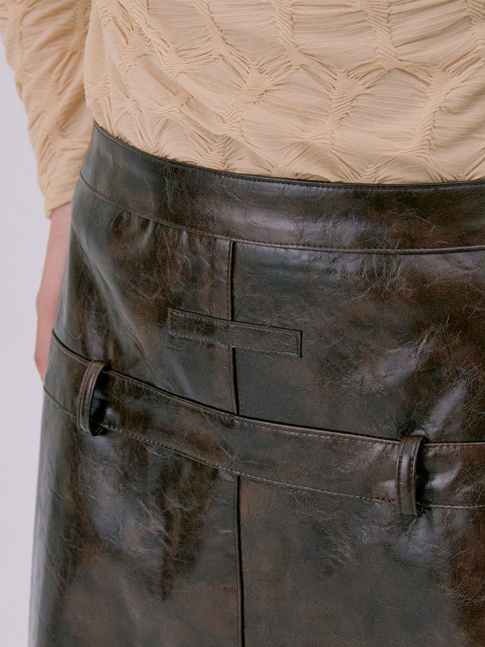 Midi Leather Skirt — Brown — vue 7