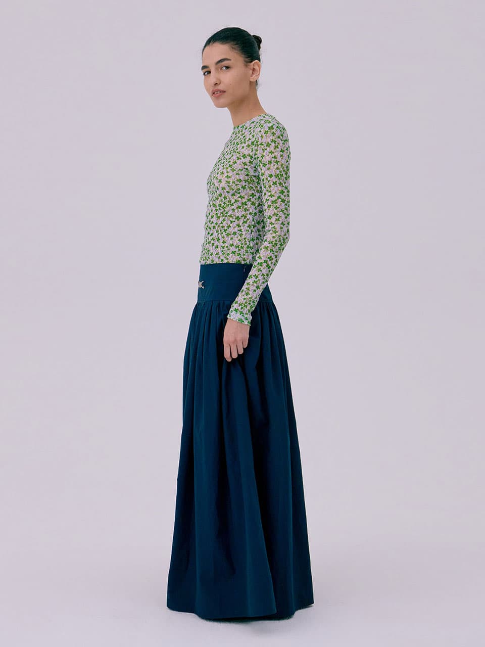 Shirring Maxi Skirt — Navy — vue 2