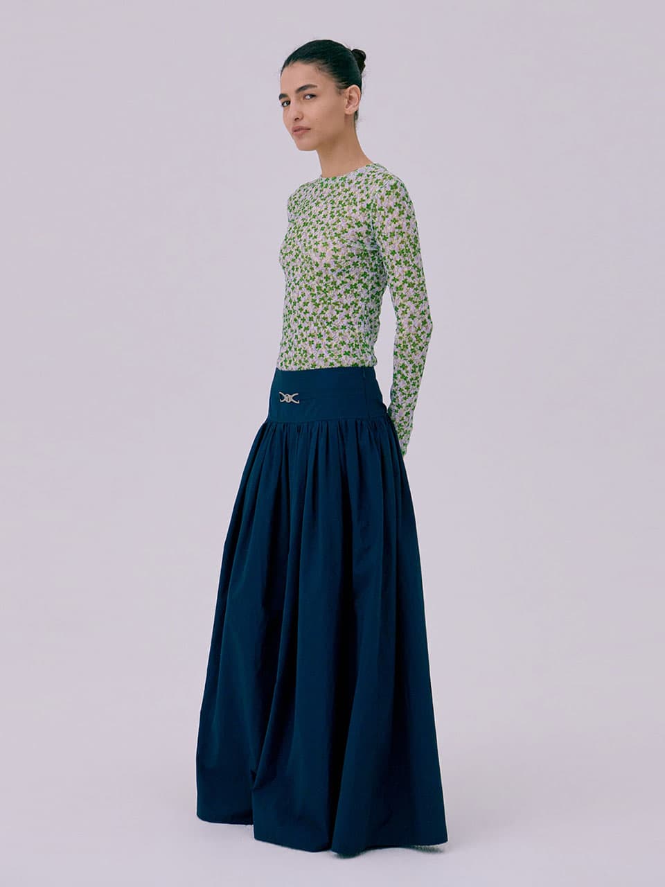 Shirring Maxi Skirt — Navy — vue 5