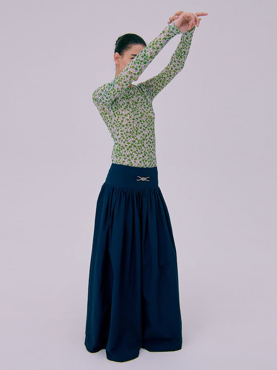 Shirring Maxi Skirt — Navy — vue 6