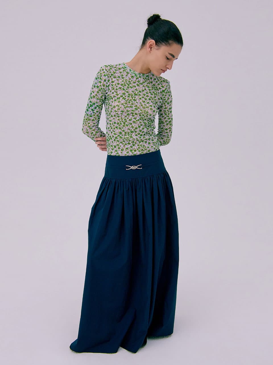 Shirring Maxi Skirt — Navy — vue 8
