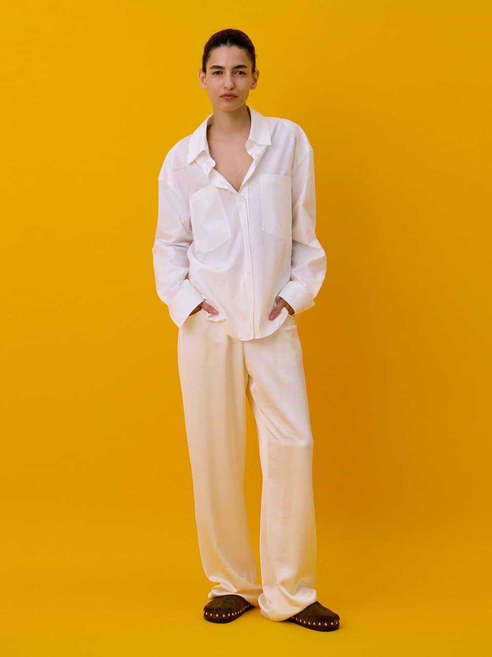 Back Yoke Straight Pants — Cream — vue 4