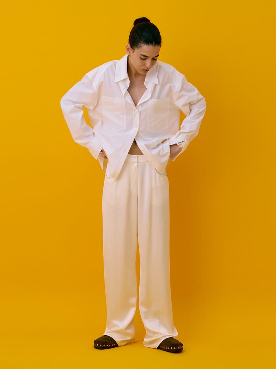 Back Yoke Straight Pants — Cream — vue 1