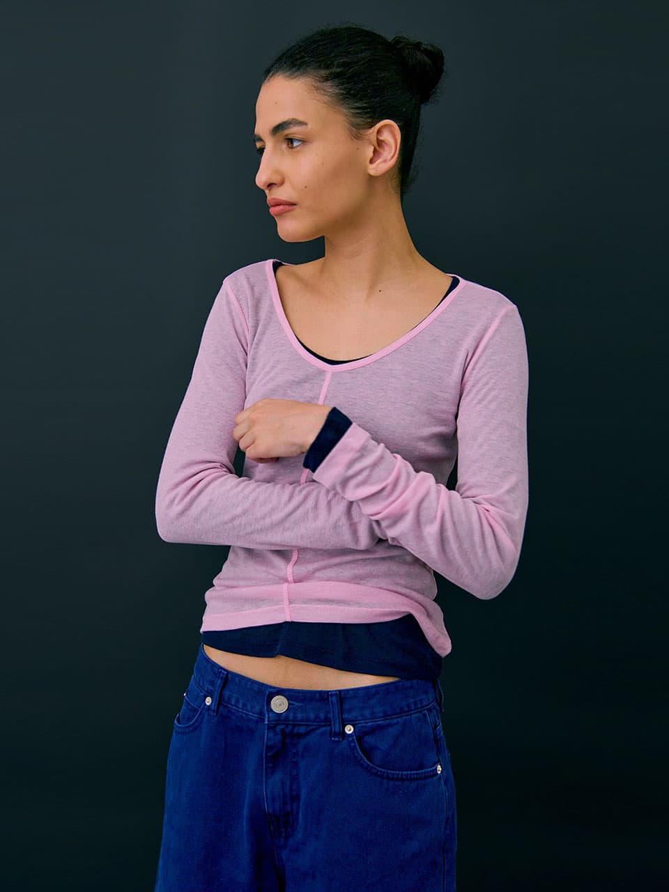 26 U neck Sheer T-shirts — Light Pink — vue 2