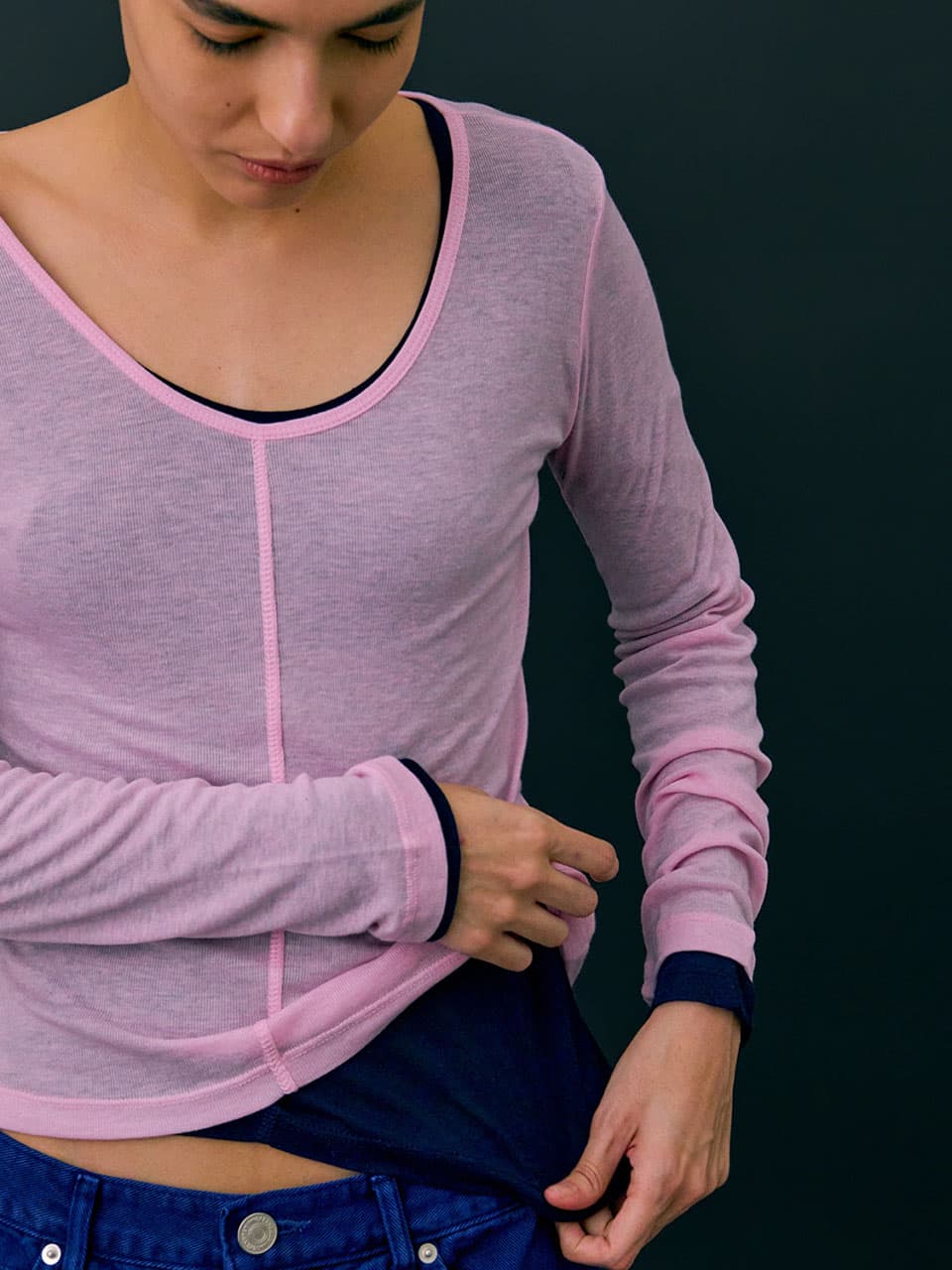 26 U neck Sheer T-shirts — Light Pink — vue 8