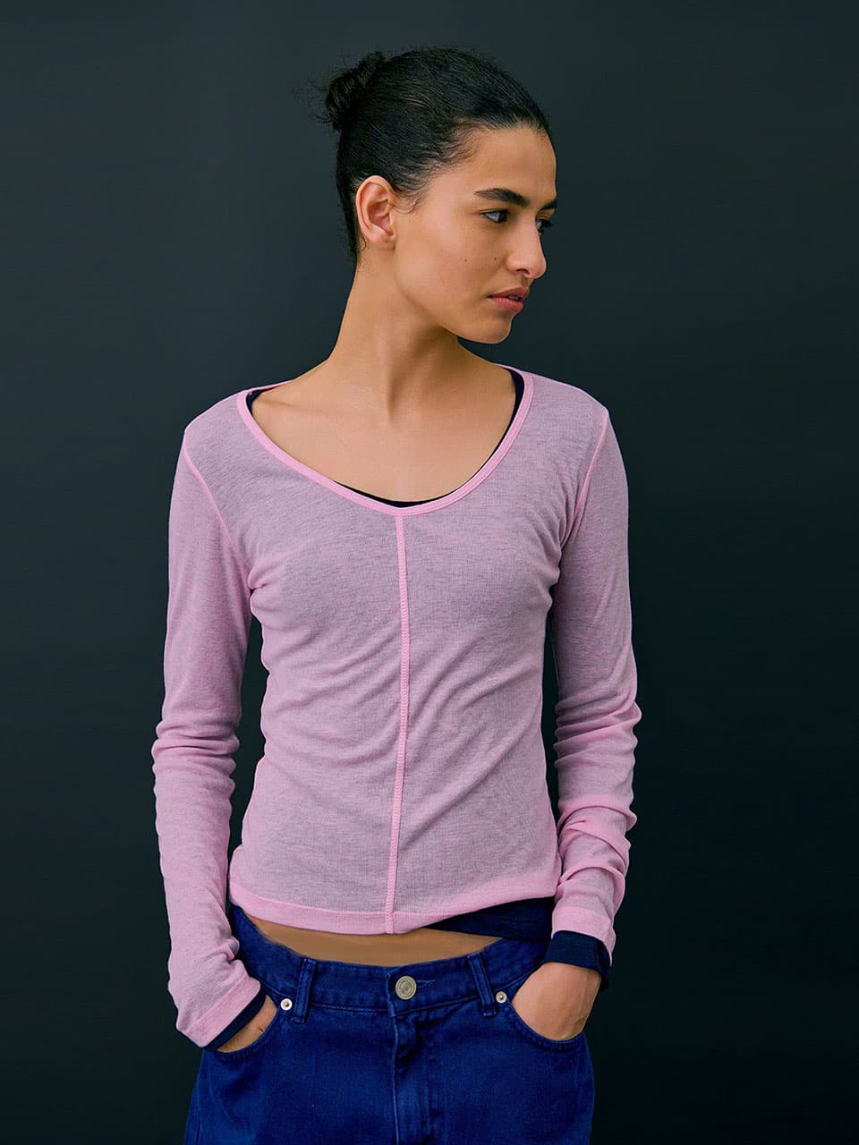 26 U neck Sheer T-shirts — Light Pink — vue 1