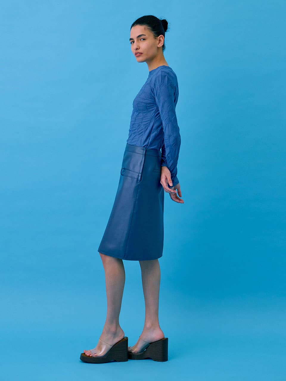 Midi Leather Skirt — Blue — vue 2