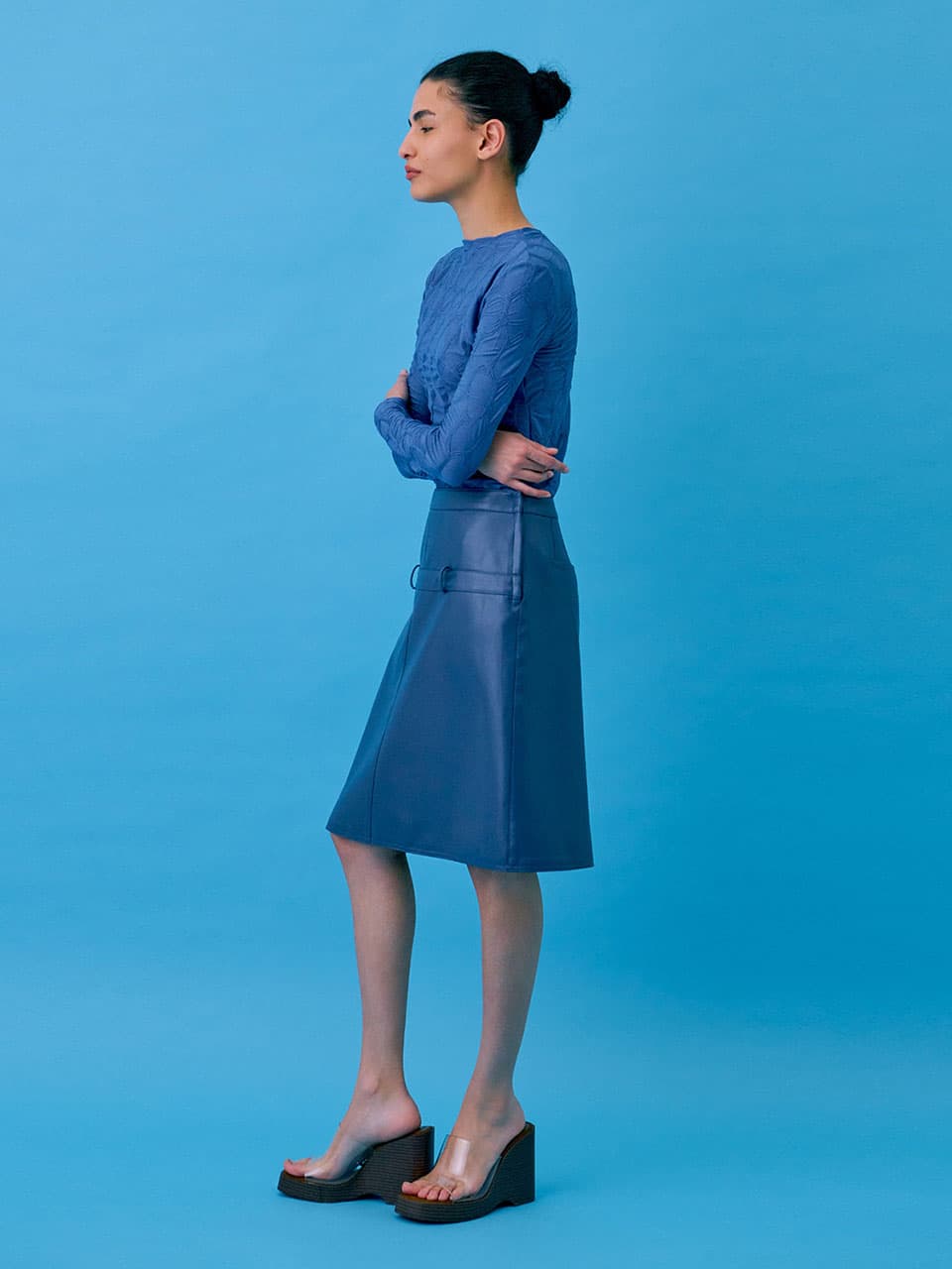 Midi Leather Skirt — Blue — vue 5
