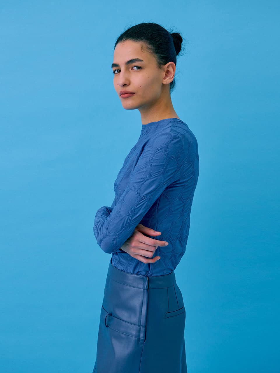 Midi Leather Skirt — Blue — vue 6