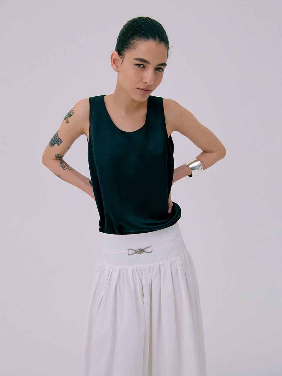 Shirring Maxi Skirt — White — vue 8