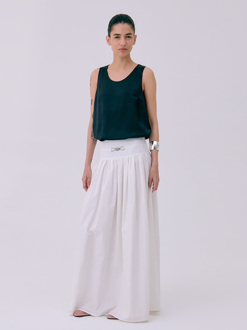 Shirring Maxi Skirt — White