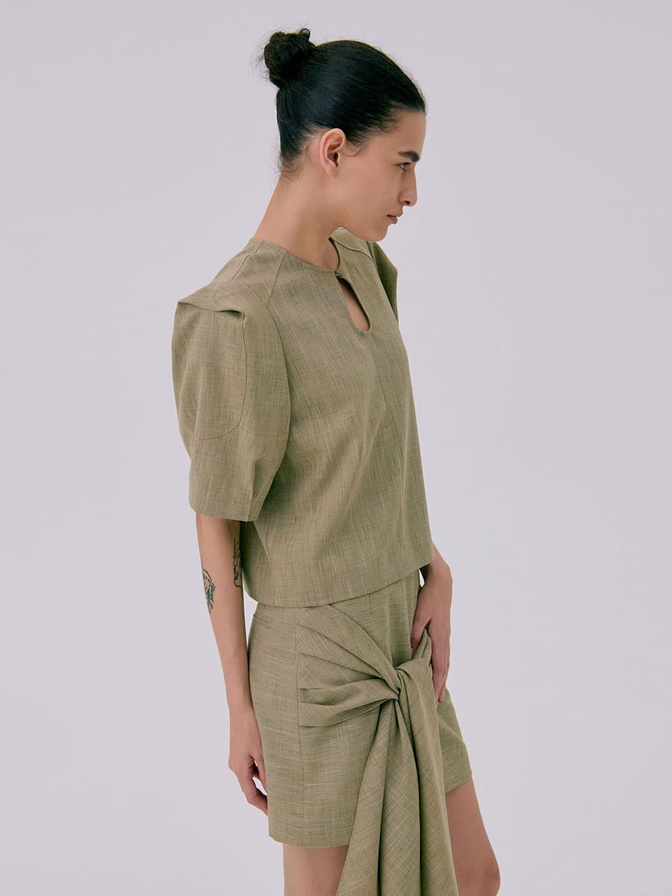 Puff Sleeve Blouse — Brown — vue 2