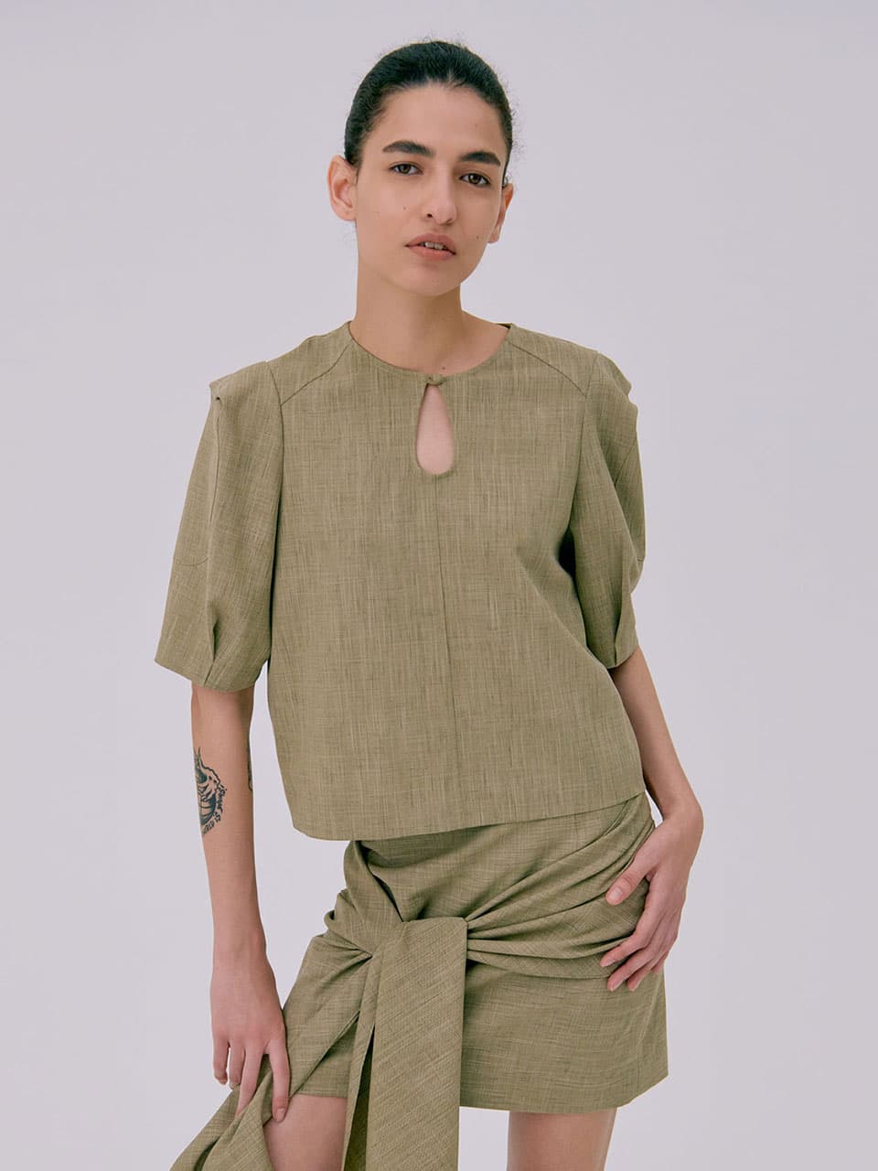 Puff Sleeve Blouse — Brown — vue 1
