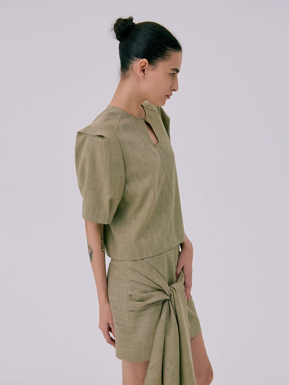 Tied Mini Skirt — Brown — vue 7