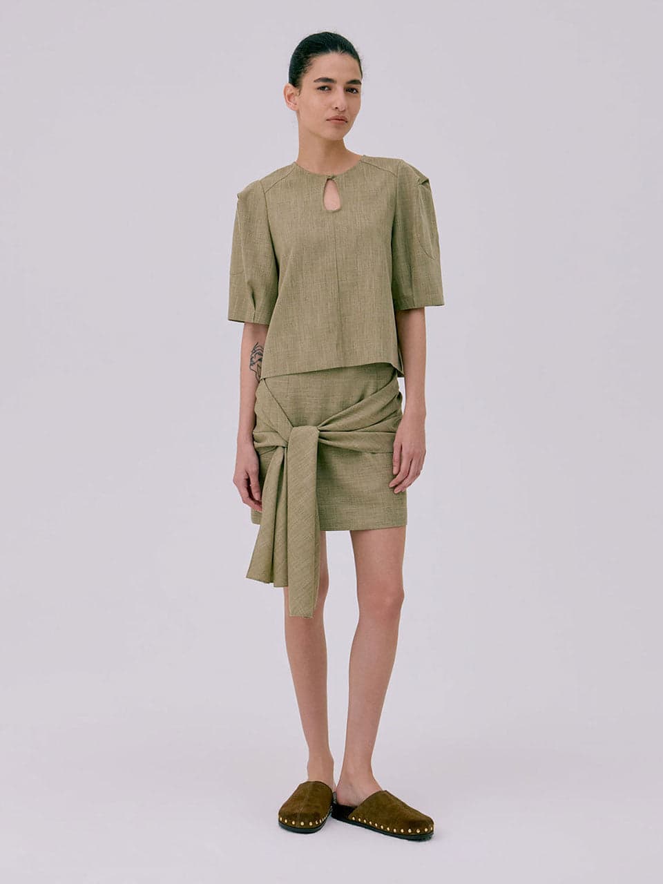 Tied Mini Skirt — Brown — vue 1