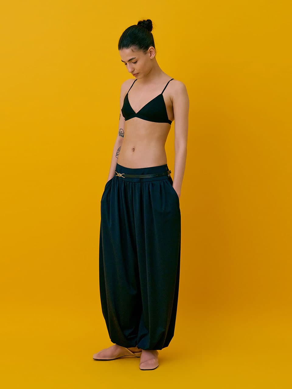 Shirred Jogger Pants — Navy — vue 1