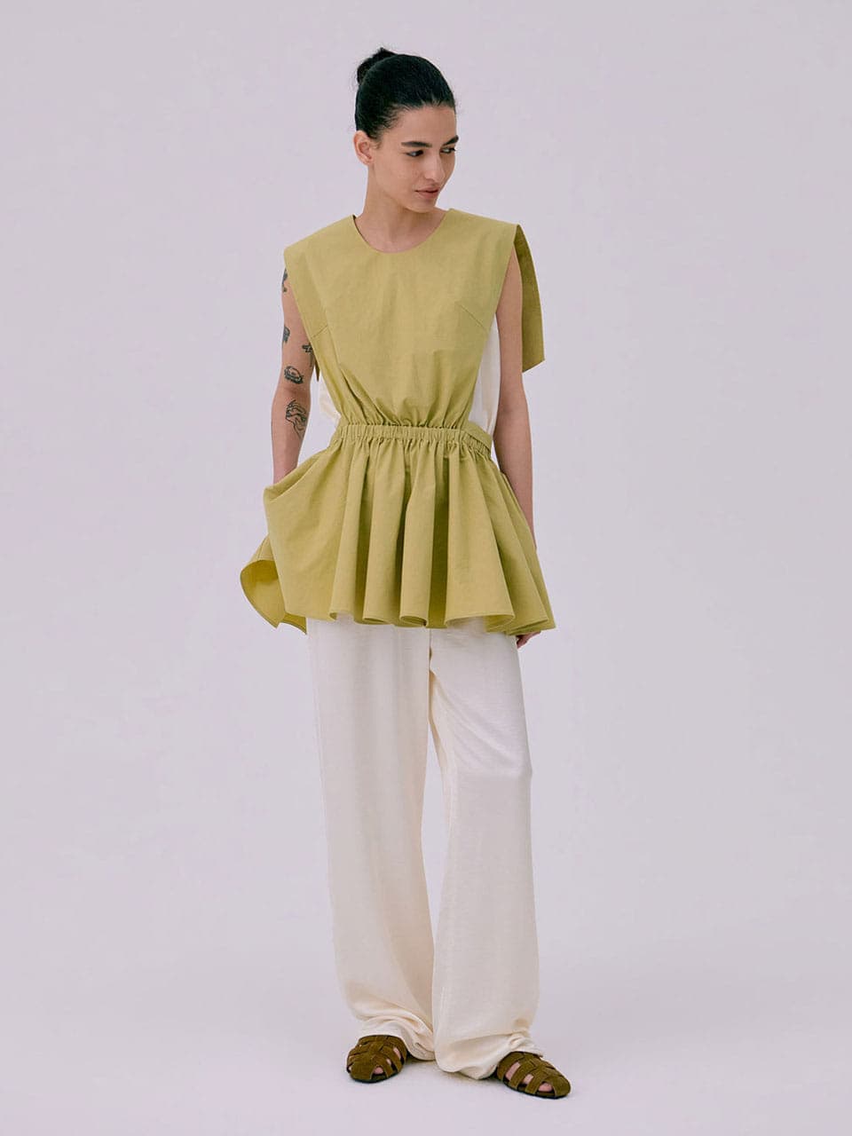 Sailor Collar Layered Top — Olive — vue 3