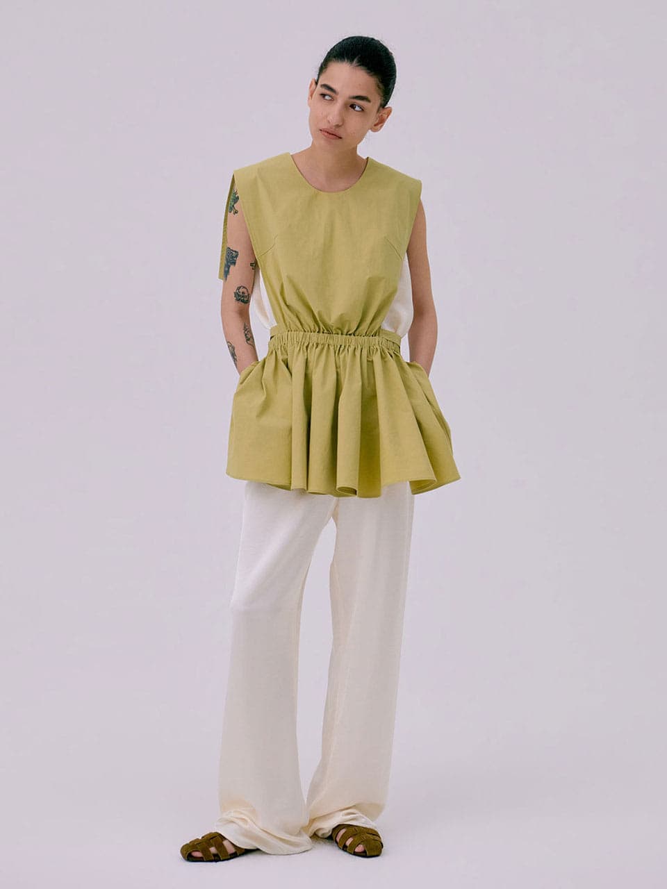 Sailor Collar Layered Top — Olive — vue 4