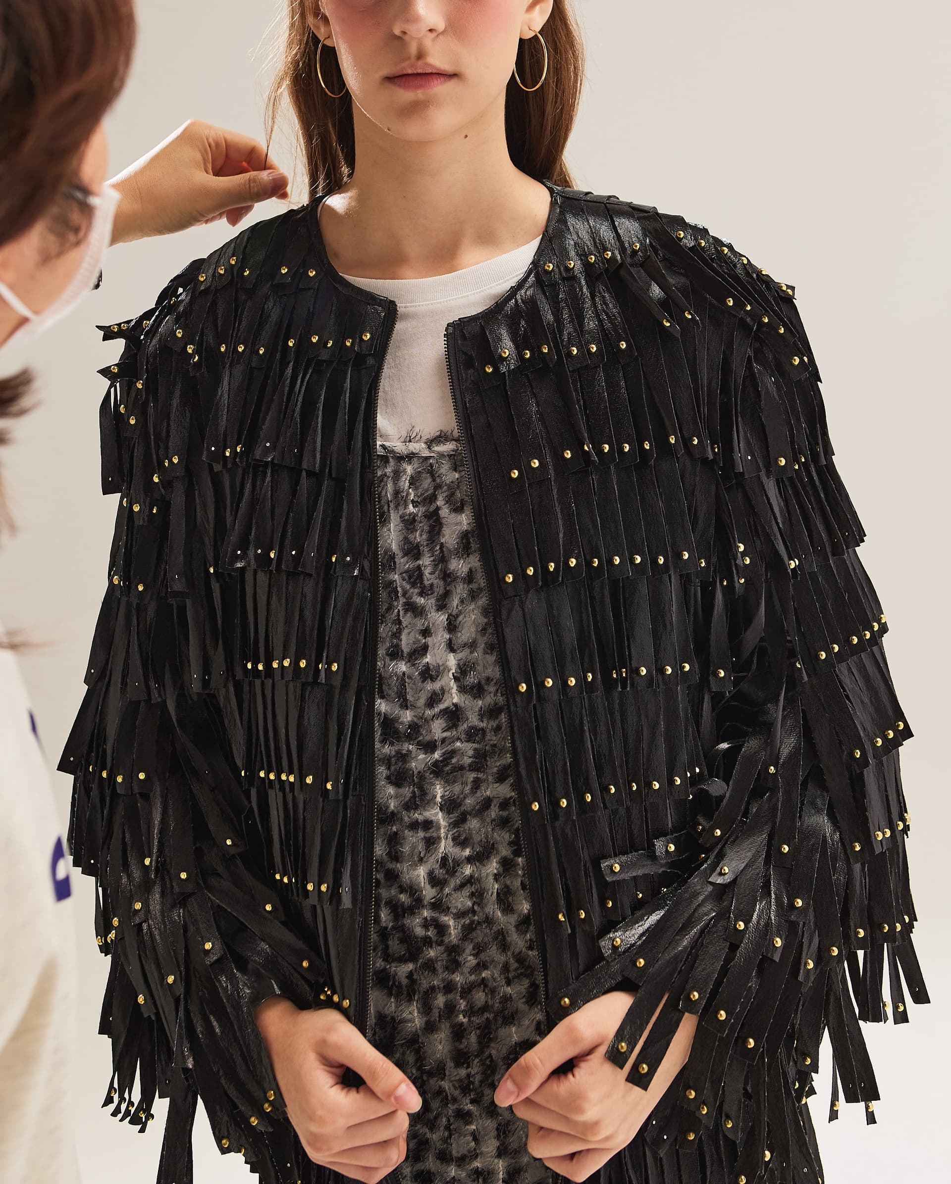 Black Stud-Tasseled Coat