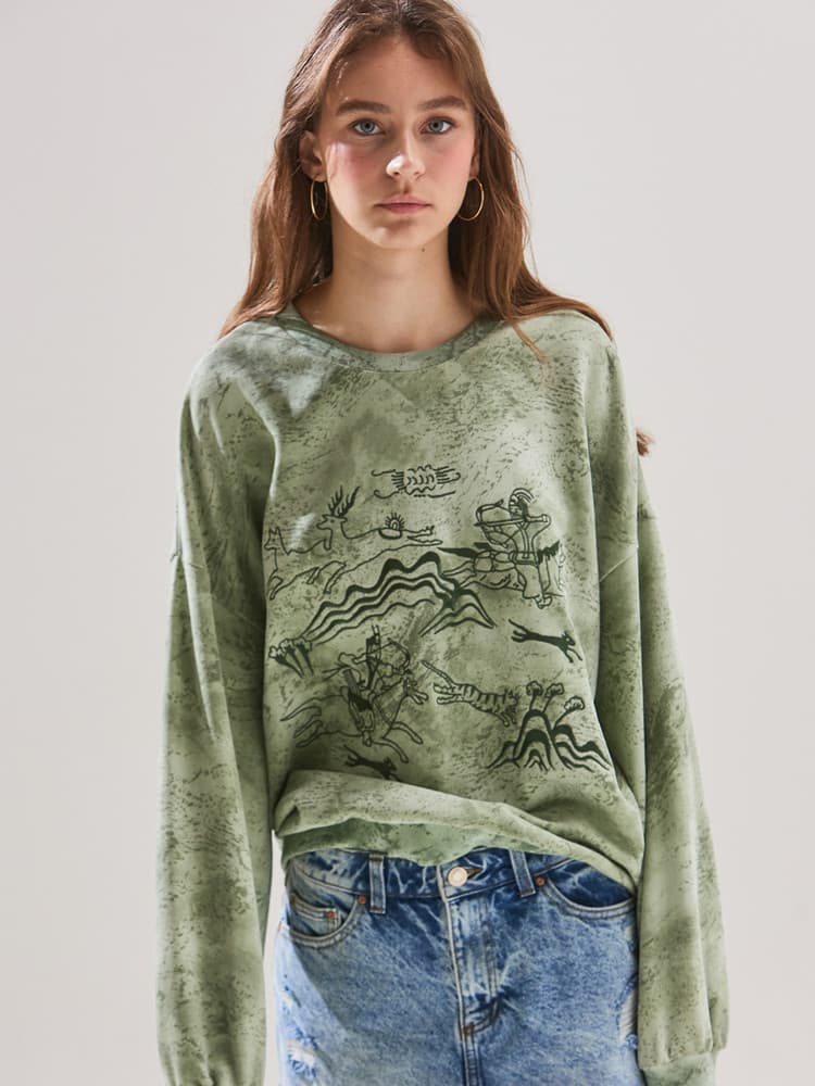 Royal Hunting Scene Sweatshirt (Khaki) — vue 2