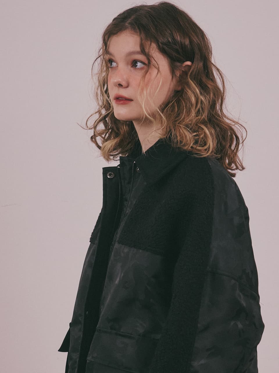 Wool Camouflage Padded Jacket (Black) — vue 17