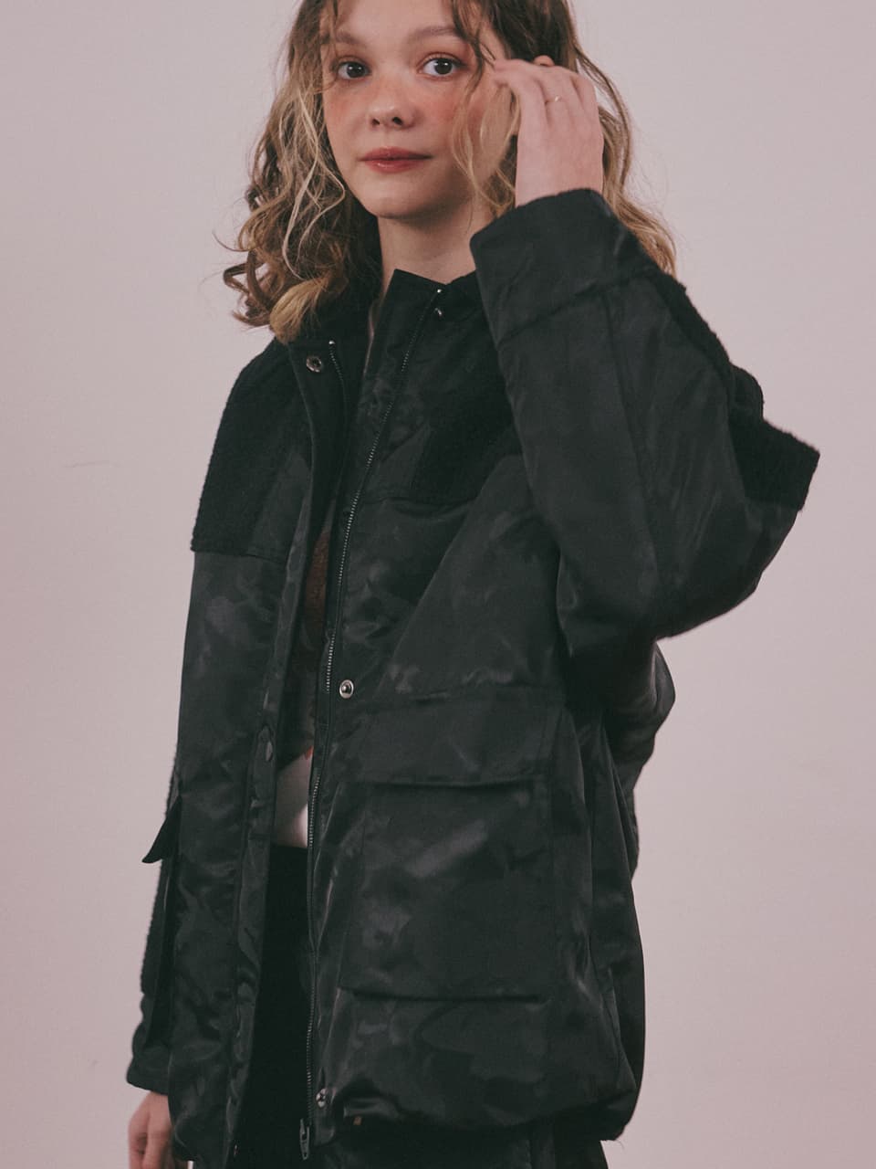 Wool Camouflage Padded Jacket (Black) — vue 18