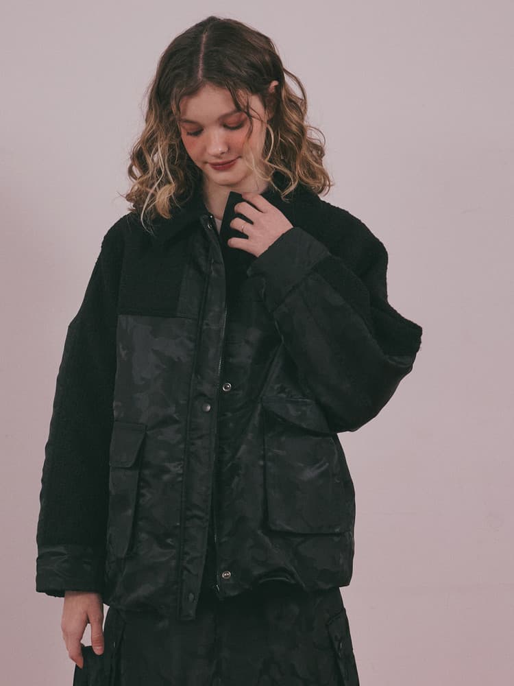 Wool Camouflage Padded Jacket (Black) — vue 3
