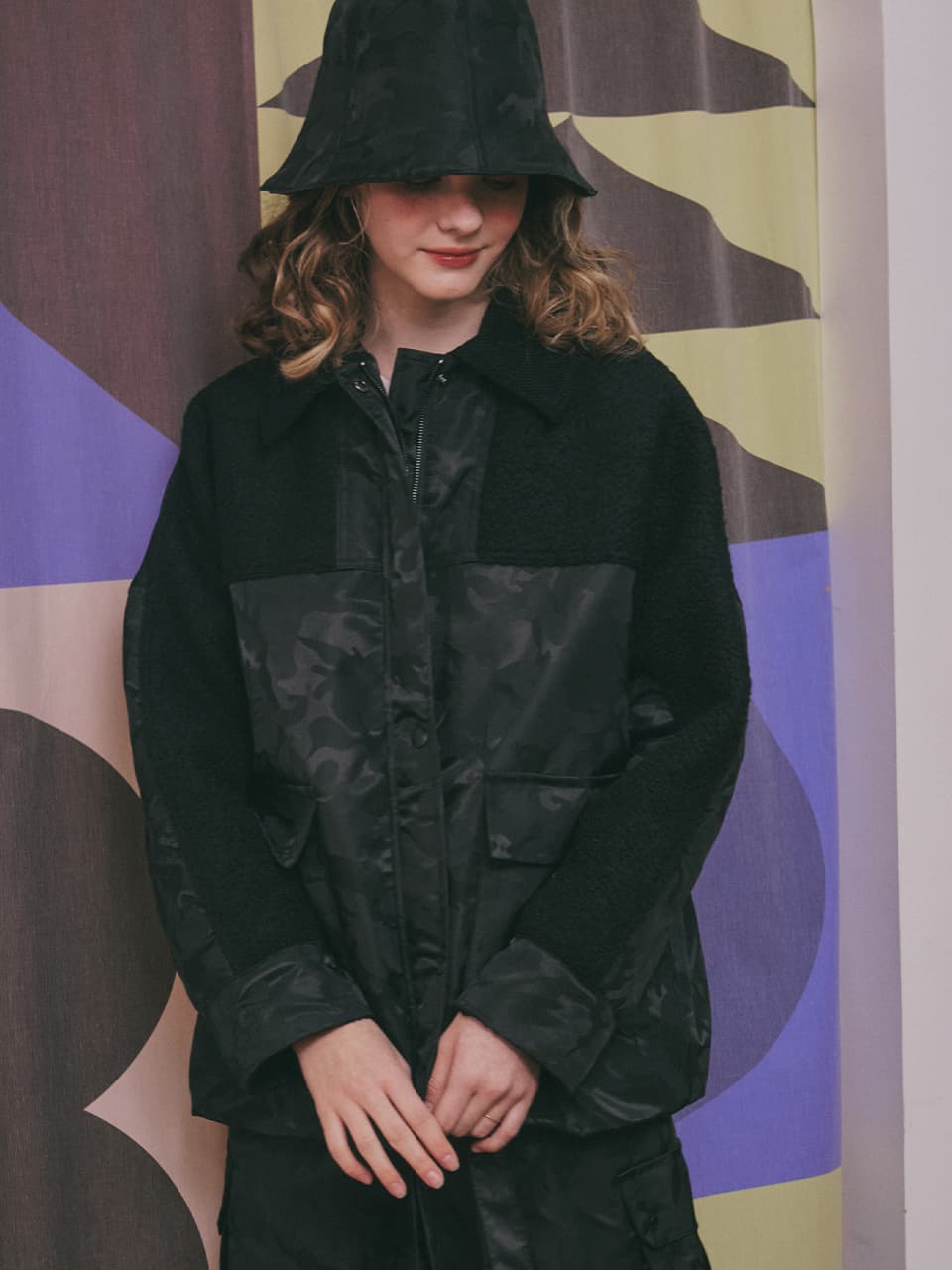 Wool Camouflage Padded Jacket (Black) — vue 8