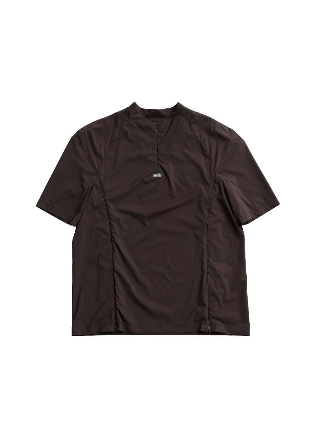 men's mock neck half zip up top, brown — vue 1