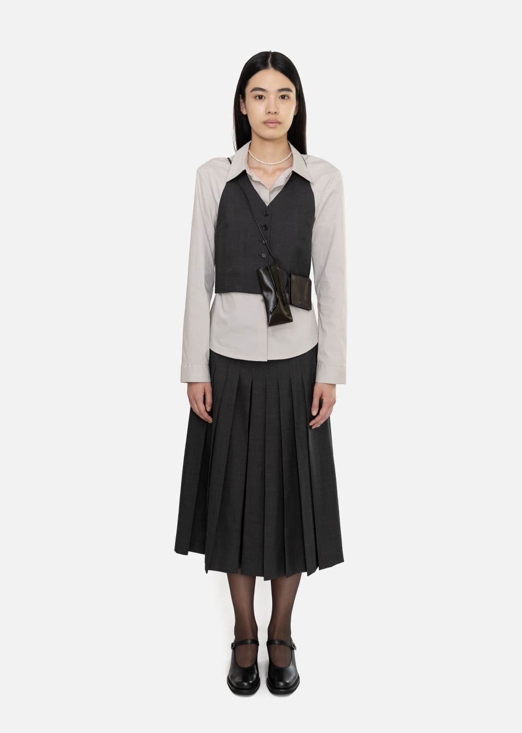 Wool Halterneck Top, Charcoal — vue 1