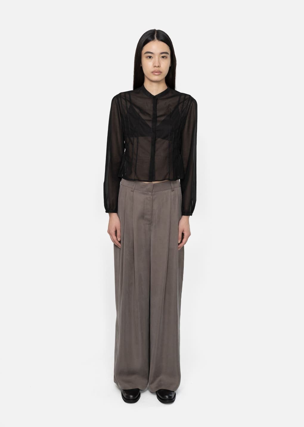 Women's Cupro Two Tuck Wide Pants, Grey — vue 1