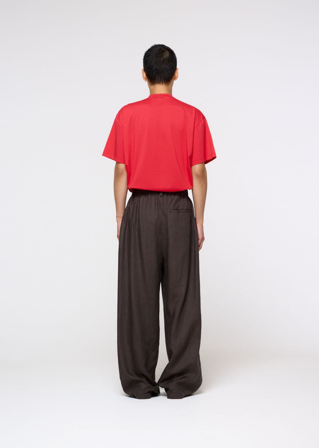 Linen Two Tuck Wide Pants, Khaki Grey — vue 4
