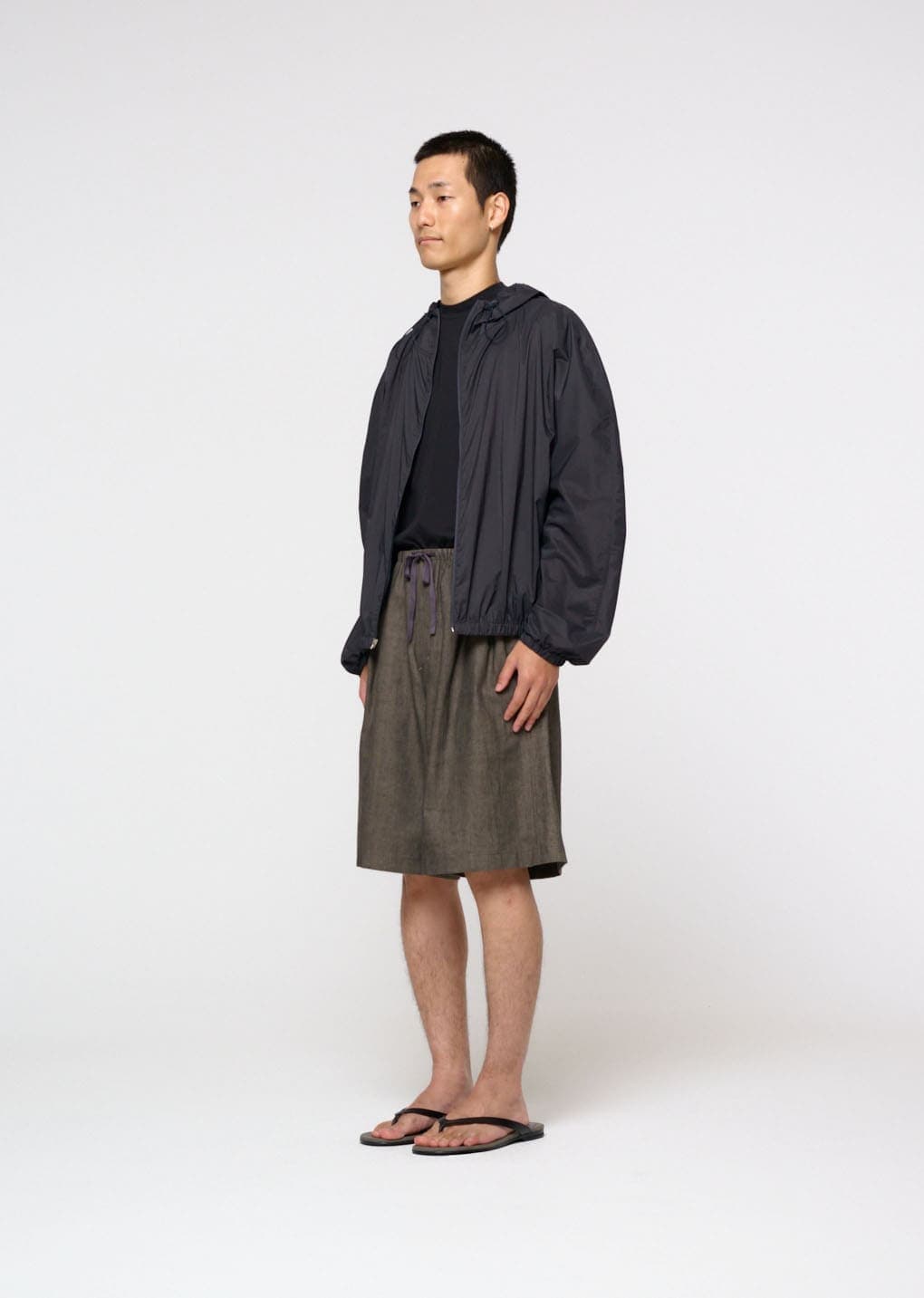Linen Drawstring Shorts, Brown — vue 3