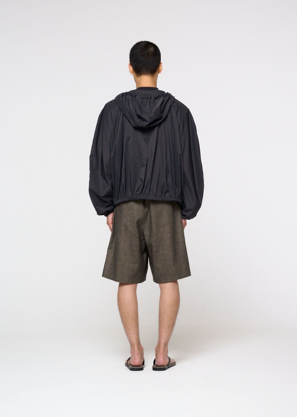 Linen Drawstring Shorts, Brown — vue 4