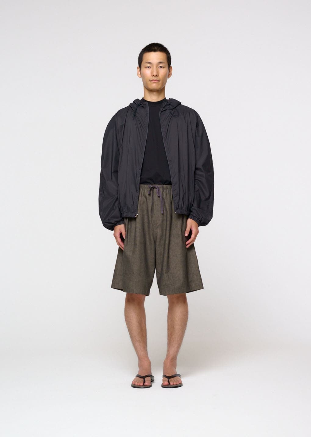 Linen Drawstring Shorts, Brown — vue 1