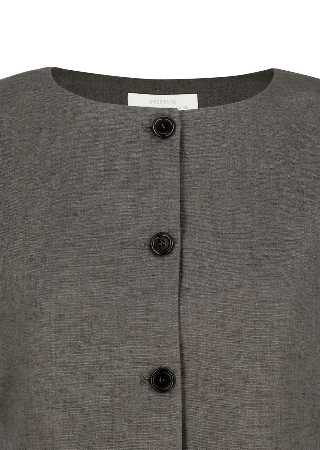 Linen Curved Vest, Khaki — vue 7