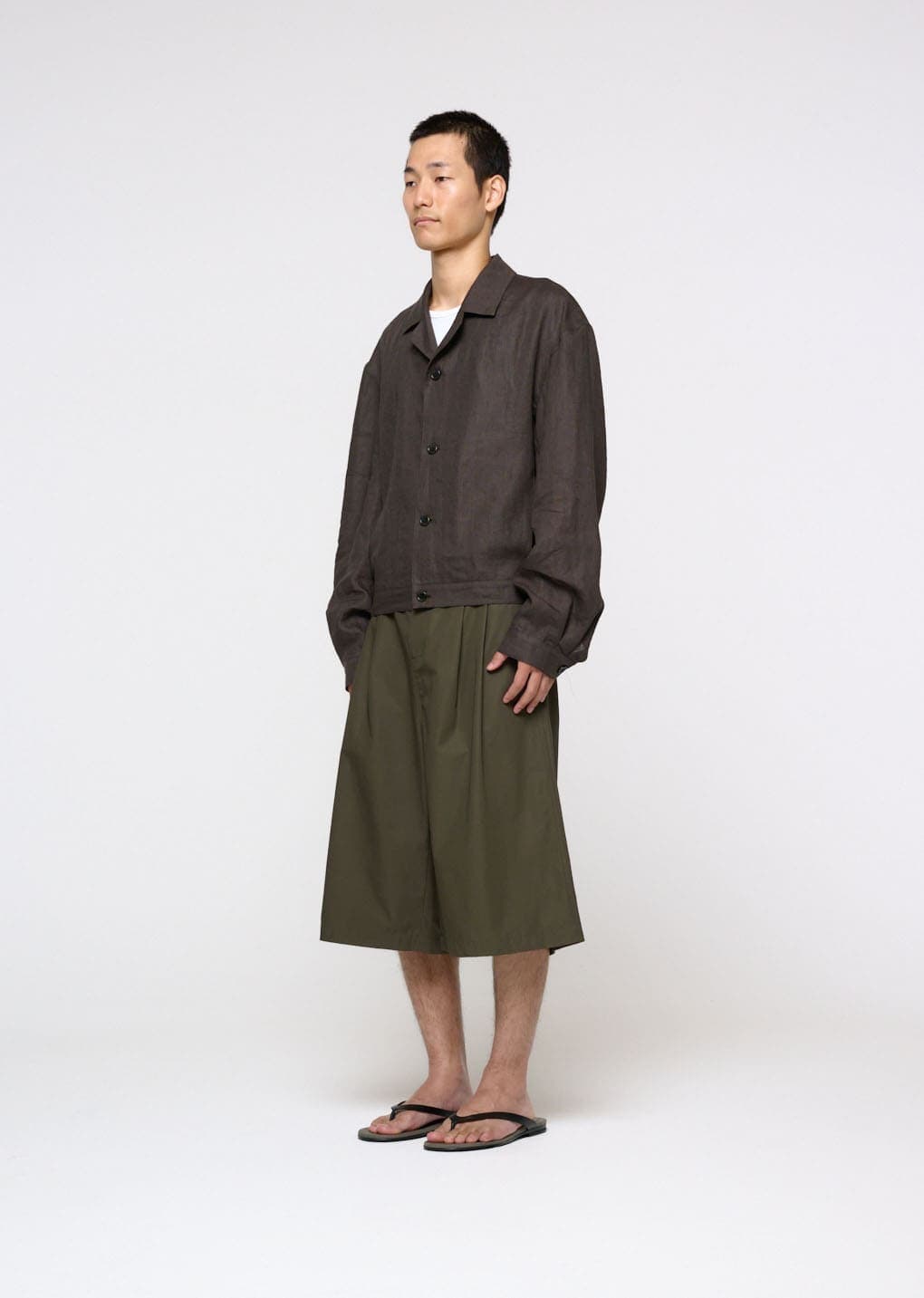 Linen Crop Jacket, Khaki Grey — vue 3