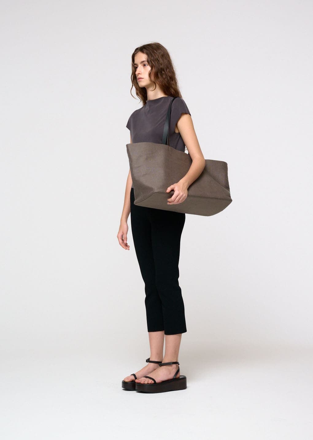 Jersey Mock Neck Top, Charcoal — vue 3