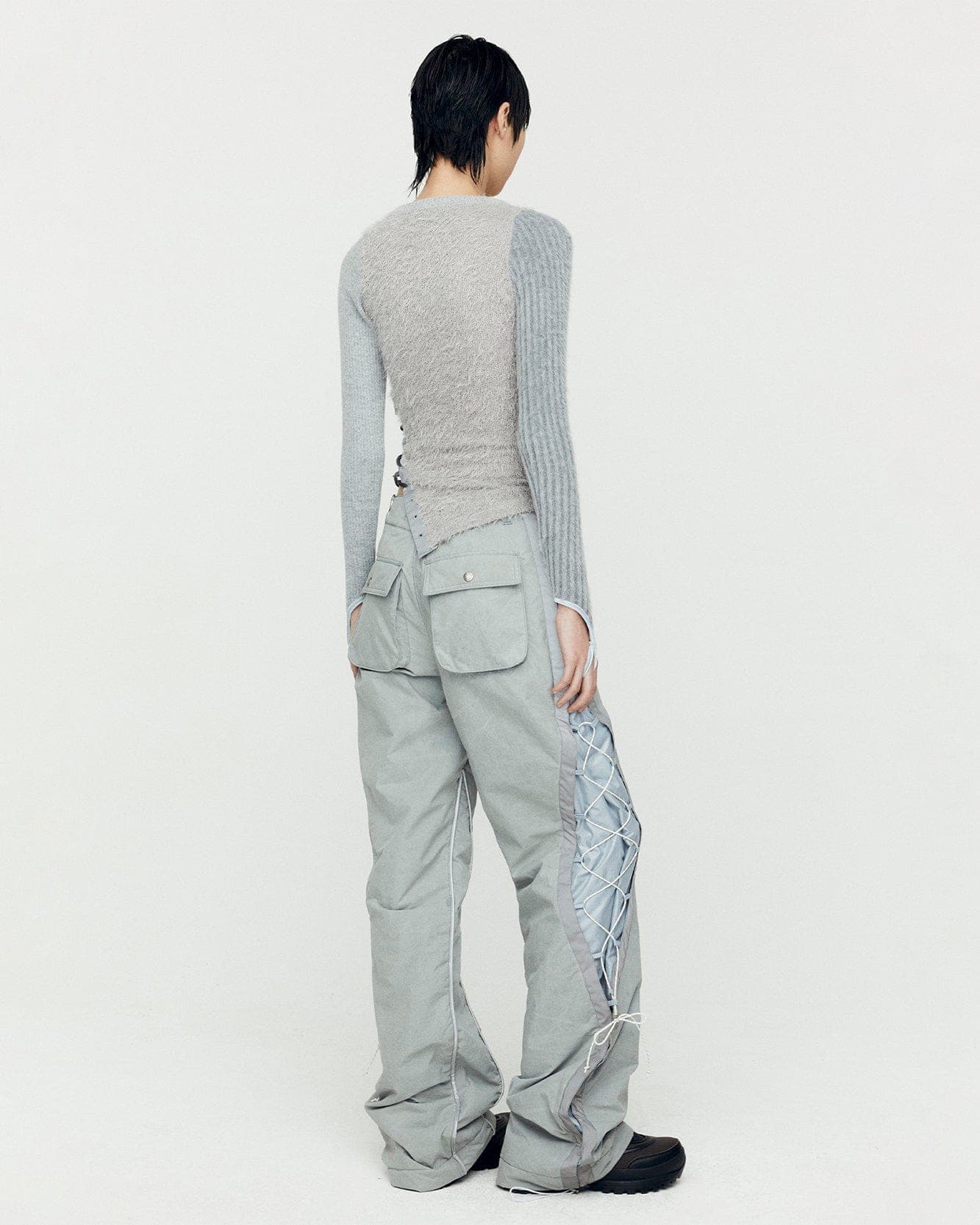 Crack Padded Lace-Up Wide Pants (Grey) — vue 7